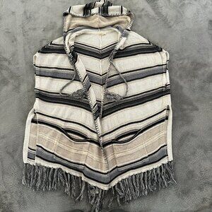 Moth Anthropologie Hooded Poncho Cardigan Sweater Fringe XS/Small